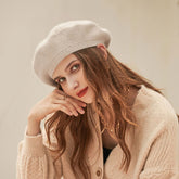 Baskenmütze Wollmütze Fleece gefüttert Strickmütze Einfarbig Damen